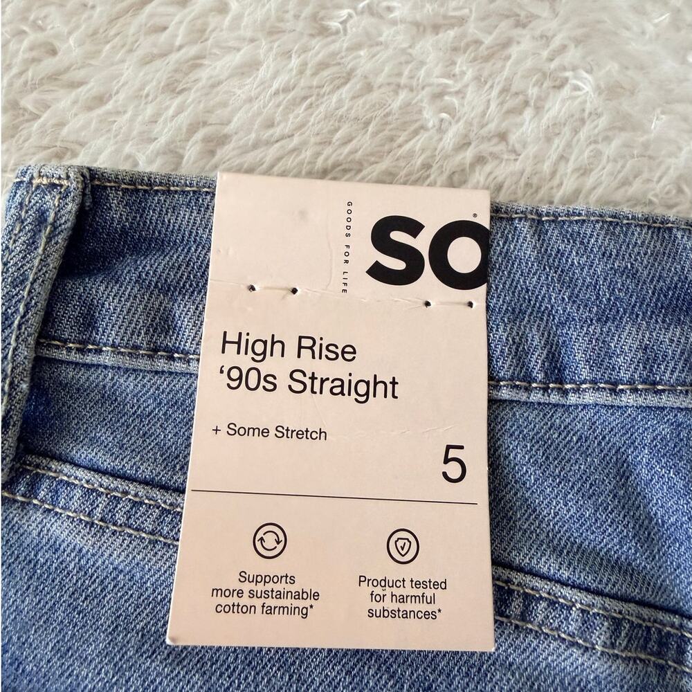 NWT SO High Rise 90s Straight Jeans Juniors 5 27W Light Wash Distressed - Picture 8 of 9